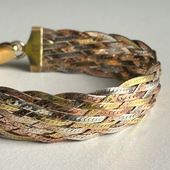 Vintage Sterling silver & Gold Plate Woven Braided Milor Italy Bracelet - Picture 7 of 15
